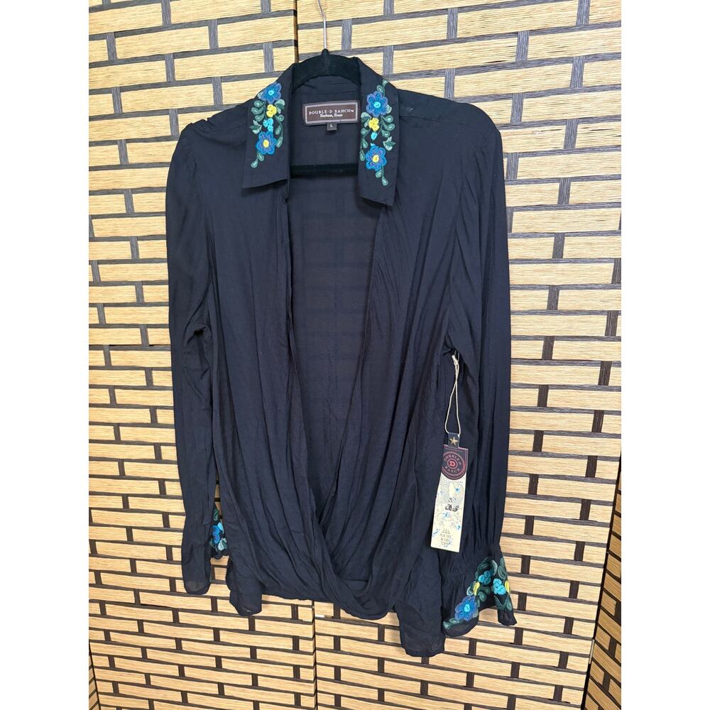 Double D Ranch Black Embroidered Top Size Large